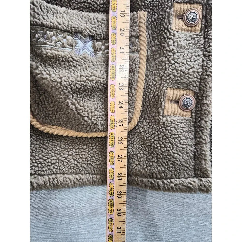 Vintage Sherpa Fleece Jacket Womens Brown Streetwear Casual Winter Button Front